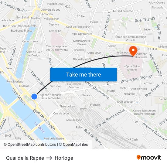 Quai de la Rapée to Horloge map