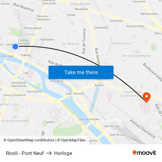Rivoli - Pont Neuf to Horloge map