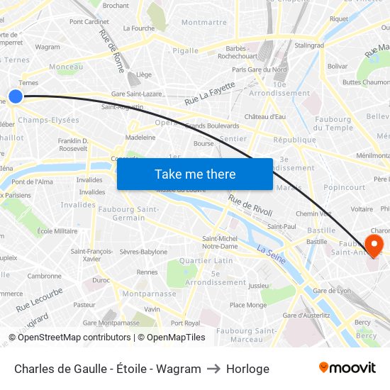 Charles de Gaulle - Étoile - Wagram to Horloge map