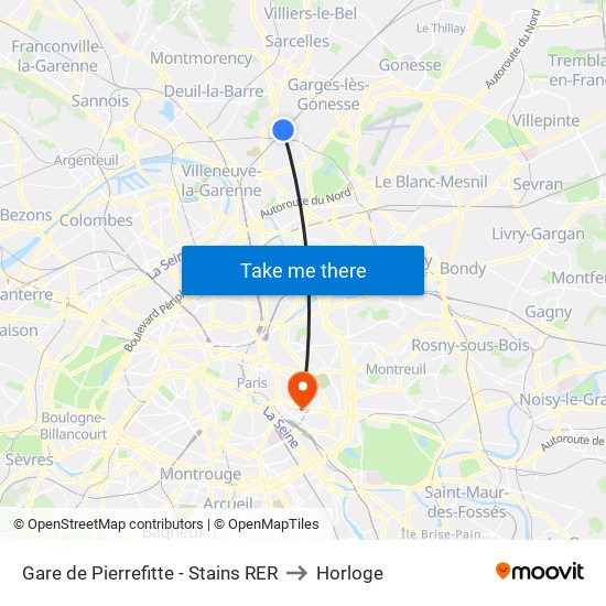 Gare de Pierrefitte - Stains RER to Horloge map