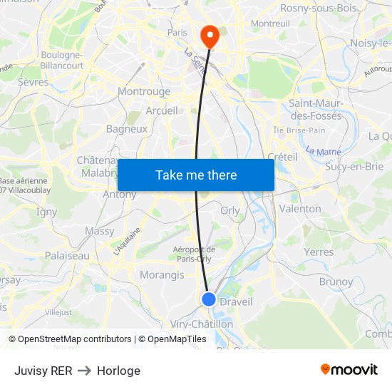 Juvisy RER to Horloge map
