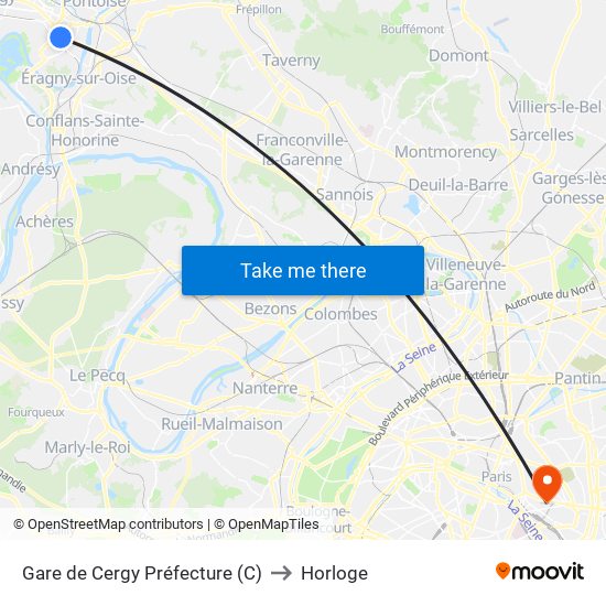 Gare de Cergy Préfecture (C) to Horloge map