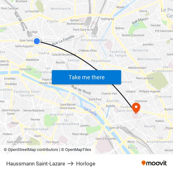 Haussmann Saint-Lazare to Horloge map
