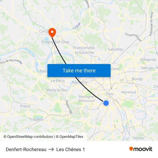 Denfert-Rochereau to Les Chênes 1 map