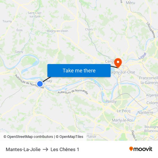 Mantes-La-Jolie to Les Chênes 1 map