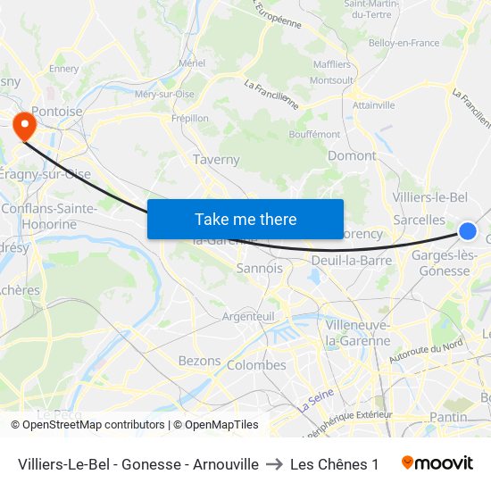 Villiers-Le-Bel - Gonesse - Arnouville to Les Chênes 1 map