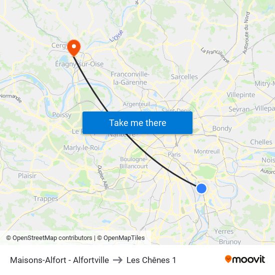 Maisons-Alfort - Alfortville to Les Chênes 1 map