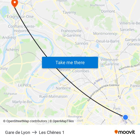 Gare de Lyon to Les Chênes 1 map