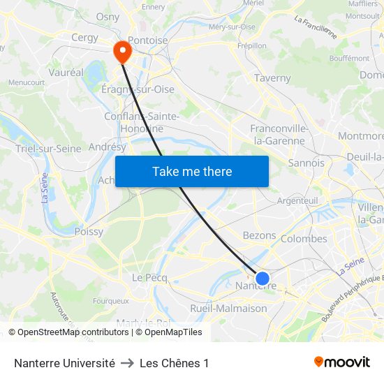Nanterre Université to Les Chênes 1 map