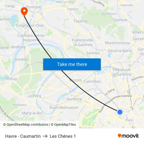 Havre - Caumartin to Les Chênes 1 map