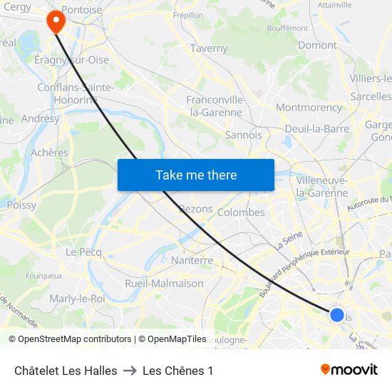 Châtelet Les Halles to Les Chênes 1 map