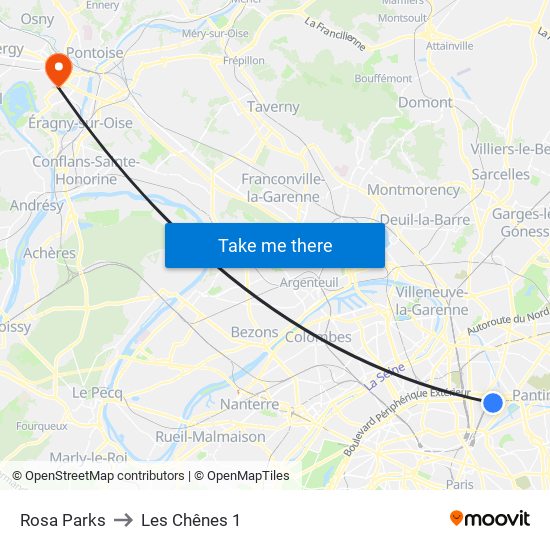 Rosa Parks to Les Chênes 1 map