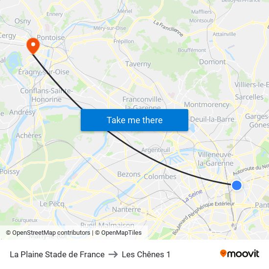 La Plaine Stade de France to Les Chênes 1 map