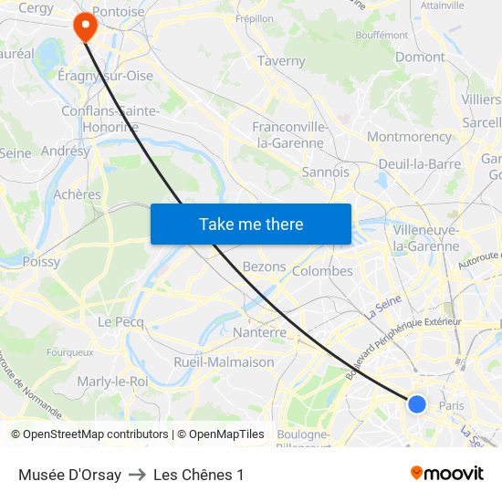 Musée D'Orsay to Les Chênes 1 map