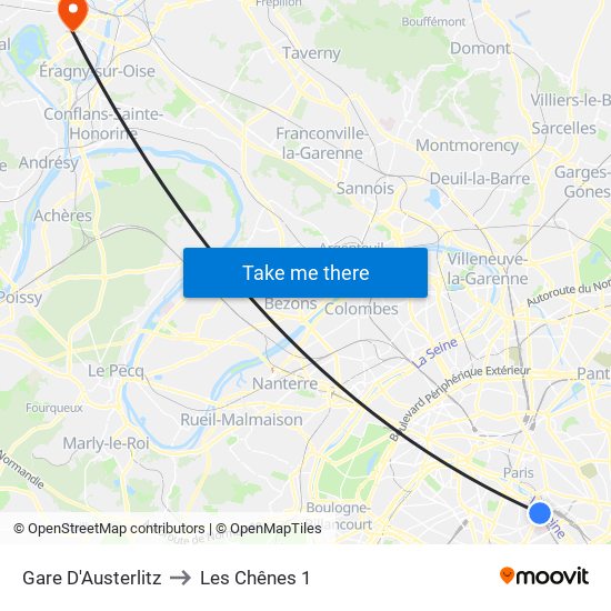 Gare D'Austerlitz to Les Chênes 1 map