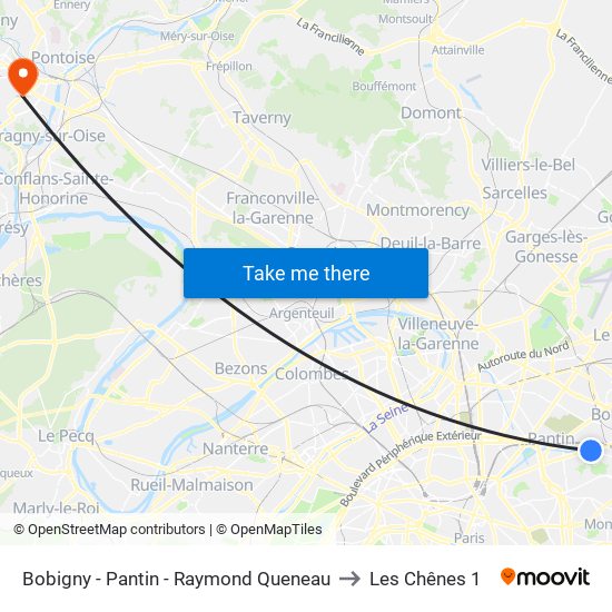 Bobigny - Pantin - Raymond Queneau to Les Chênes 1 map