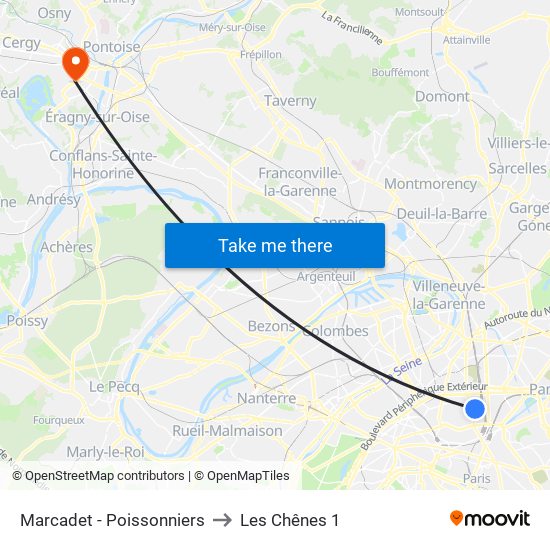 Marcadet - Poissonniers to Les Chênes 1 map