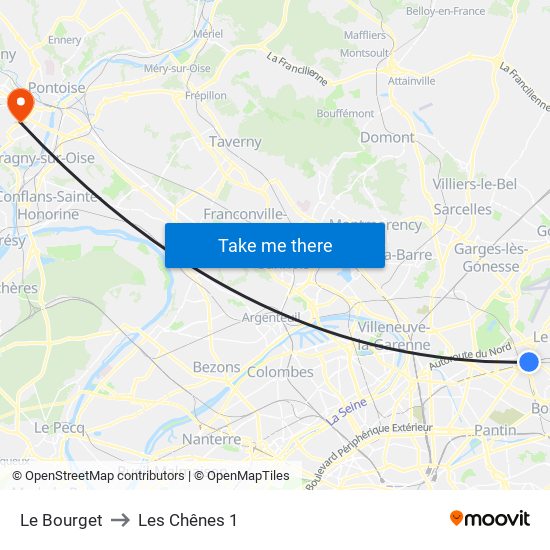 Le Bourget to Les Chênes 1 map