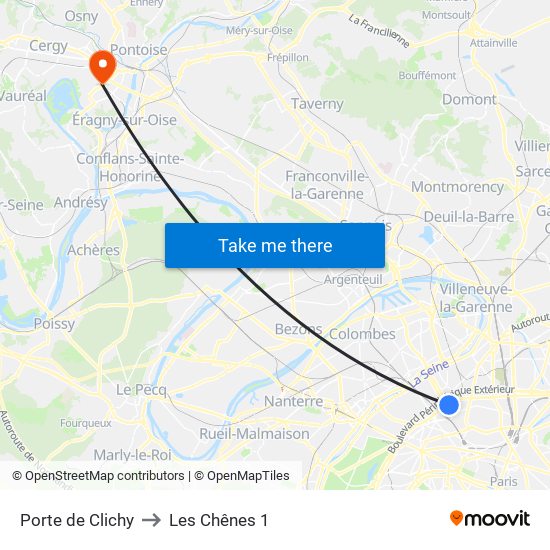 Porte de Clichy to Les Chênes 1 map