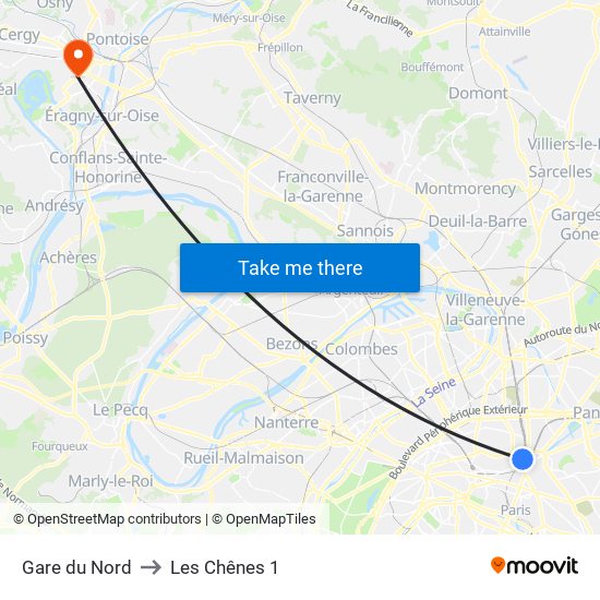 Gare du Nord to Les Chênes 1 map