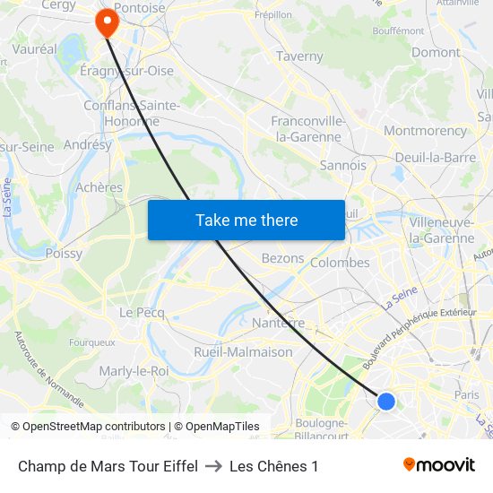 Champ de Mars Tour Eiffel to Les Chênes 1 map