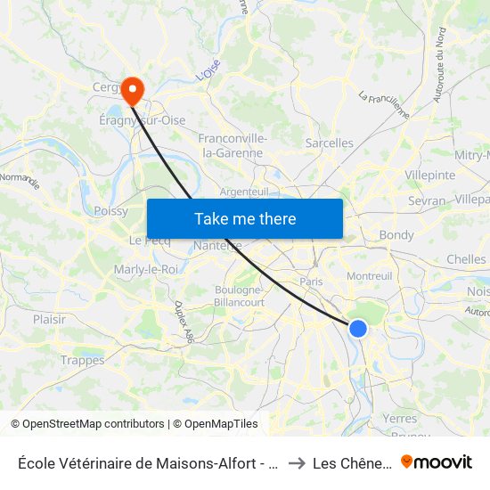 École Vétérinaire de Maisons-Alfort - Métro to Les Chênes 1 map