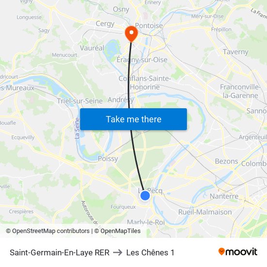 Saint-Germain-En-Laye RER to Les Chênes 1 map