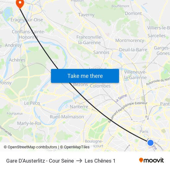 Gare D'Austerlitz - Cour Seine to Les Chênes 1 map