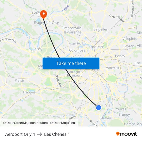 Aéroport Orly 4 to Les Chênes 1 map