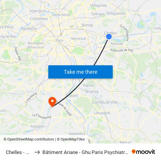 Chelles - Gournay to Bâtiment Ariane - Ghu Paris Psychiatrie Et Neurosciences map