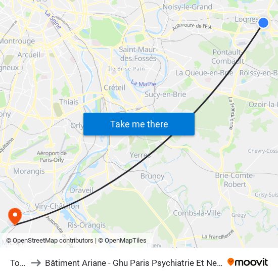 Torcy to Bâtiment Ariane - Ghu Paris Psychiatrie Et Neurosciences map