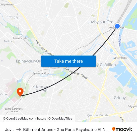 Juvisy to Bâtiment Ariane - Ghu Paris Psychiatrie Et Neurosciences map