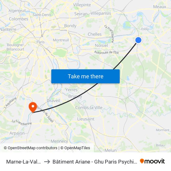 Marne-La-Vallée Chessy to Bâtiment Ariane - Ghu Paris Psychiatrie Et Neurosciences map