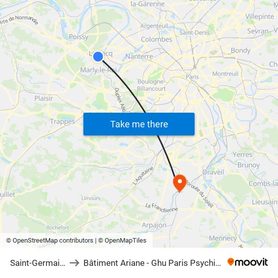 Saint-Germain-En-Laye to Bâtiment Ariane - Ghu Paris Psychiatrie Et Neurosciences map