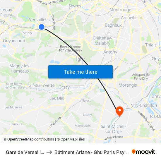 Gare de Versailles - Chantiers to Bâtiment Ariane - Ghu Paris Psychiatrie Et Neurosciences map