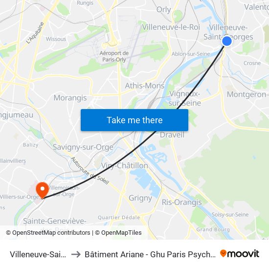 Villeneuve-Saint-Georges to Bâtiment Ariane - Ghu Paris Psychiatrie Et Neurosciences map