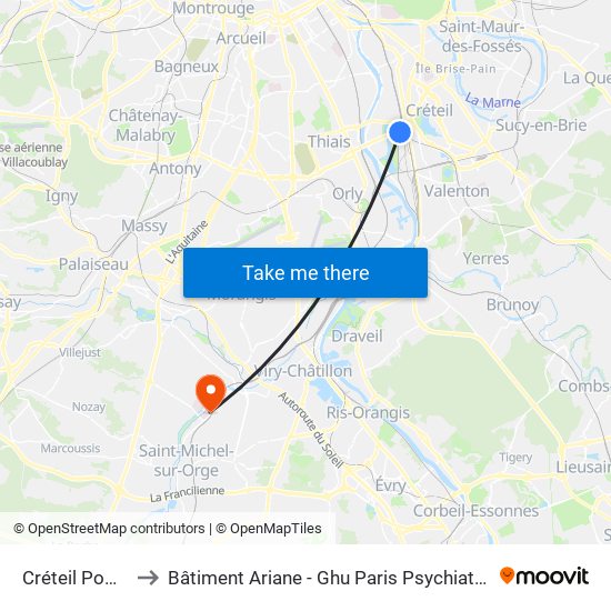 Créteil Pompadour to Bâtiment Ariane - Ghu Paris Psychiatrie Et Neurosciences map