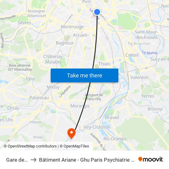 Gare de Lyon to Bâtiment Ariane - Ghu Paris Psychiatrie Et Neurosciences map