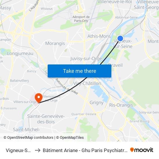 Vigneux-Sur-Seine to Bâtiment Ariane - Ghu Paris Psychiatrie Et Neurosciences map