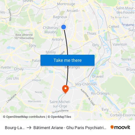 Bourg-La-Reine to Bâtiment Ariane - Ghu Paris Psychiatrie Et Neurosciences map