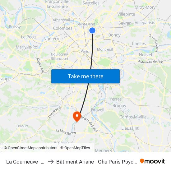 La Courneuve - Aubervilliers to Bâtiment Ariane - Ghu Paris Psychiatrie Et Neurosciences map