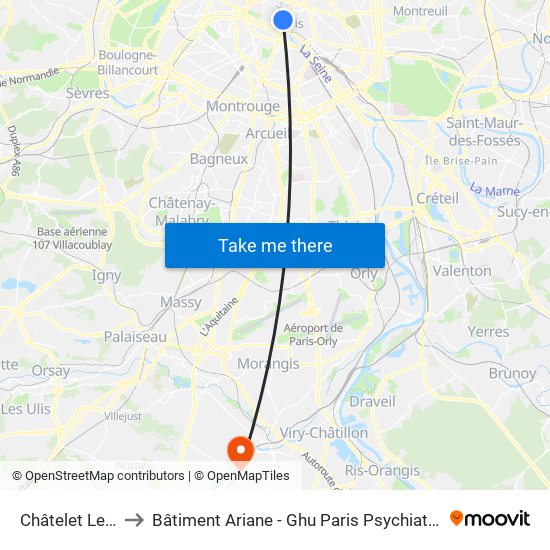 Châtelet Les Halles to Bâtiment Ariane - Ghu Paris Psychiatrie Et Neurosciences map