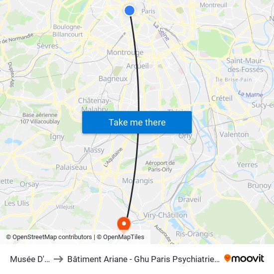 Musée D'Orsay to Bâtiment Ariane - Ghu Paris Psychiatrie Et Neurosciences map