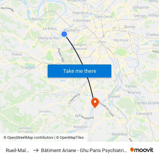 Rueil-Malmaison to Bâtiment Ariane - Ghu Paris Psychiatrie Et Neurosciences map