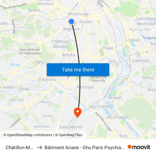 Châtillon-Montrouge to Bâtiment Ariane - Ghu Paris Psychiatrie Et Neurosciences map