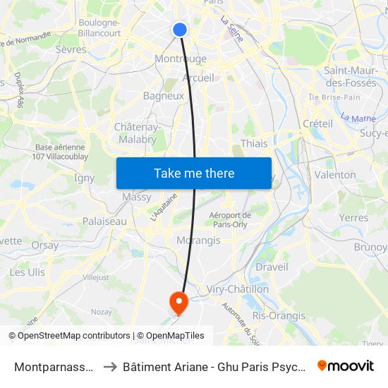 Montparnasse-Bienvenue to Bâtiment Ariane - Ghu Paris Psychiatrie Et Neurosciences map