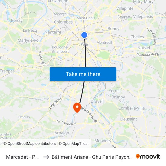 Marcadet - Poissonniers to Bâtiment Ariane - Ghu Paris Psychiatrie Et Neurosciences map