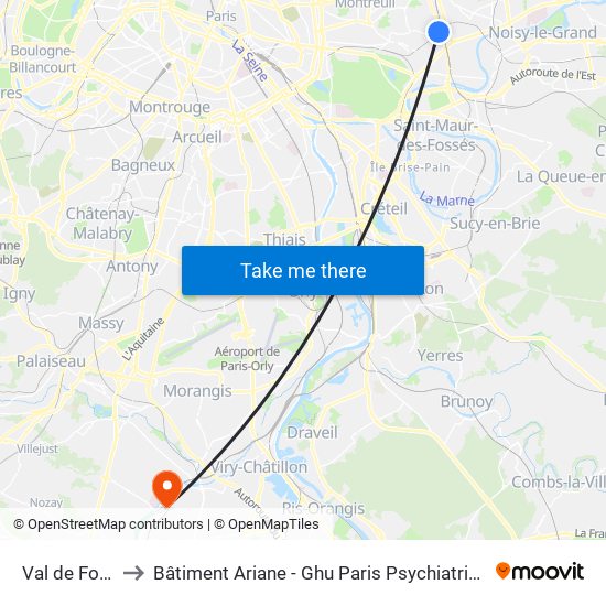 Val de Fontenay to Bâtiment Ariane - Ghu Paris Psychiatrie Et Neurosciences map