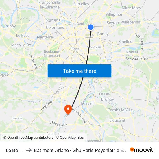 Le Bourget to Bâtiment Ariane - Ghu Paris Psychiatrie Et Neurosciences map