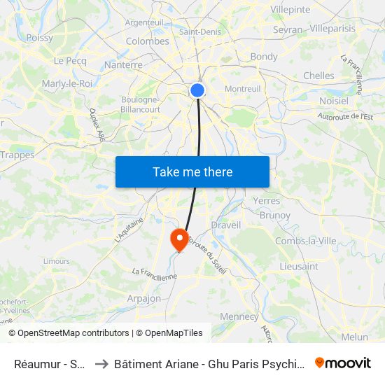 Réaumur - Sébastopol to Bâtiment Ariane - Ghu Paris Psychiatrie Et Neurosciences map